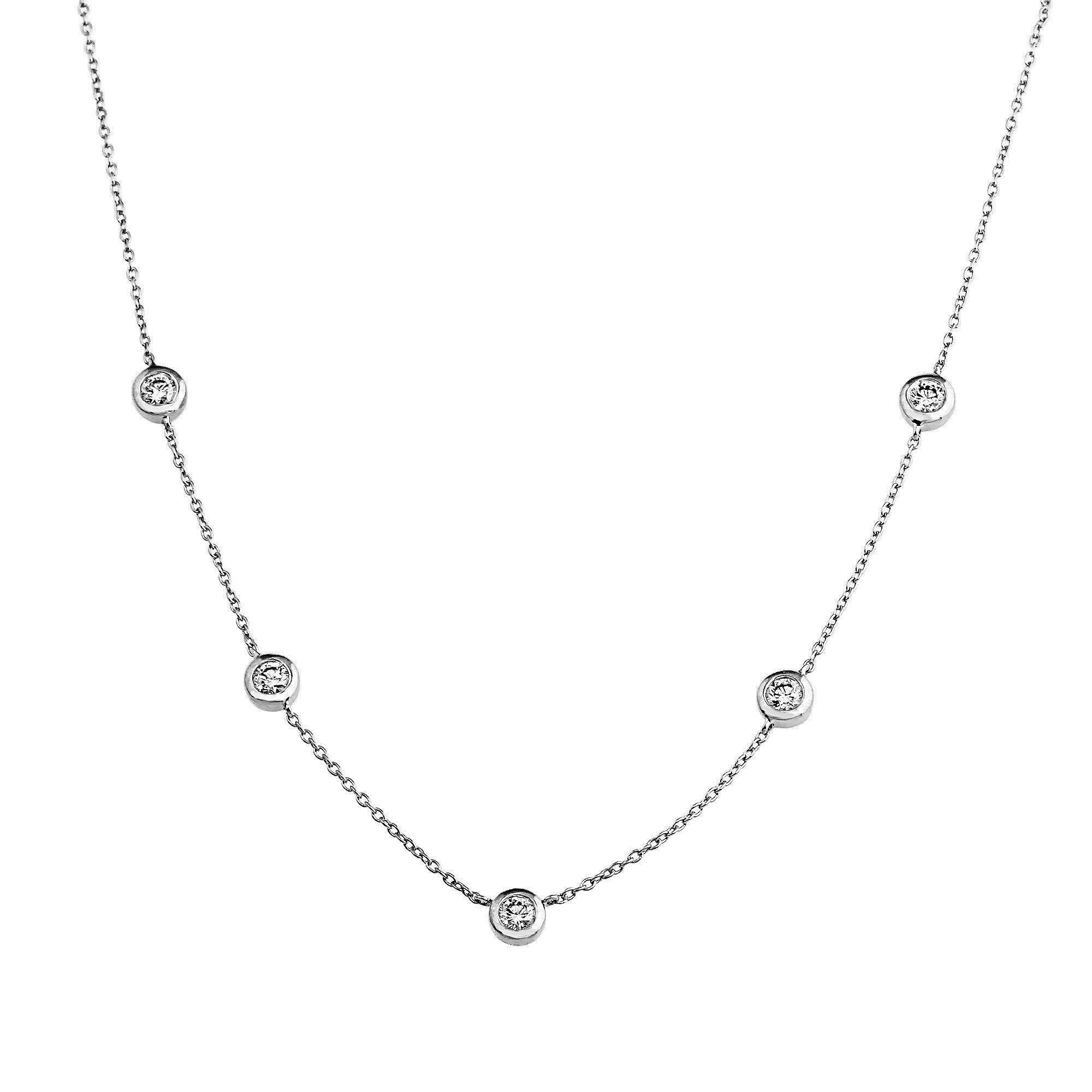 Diamond Bezel Station Necklace 3/4Ctw